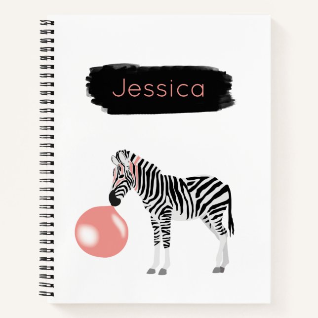 Personalised Bubble Gum Zebra Blowing Bubble Notebook (Front)