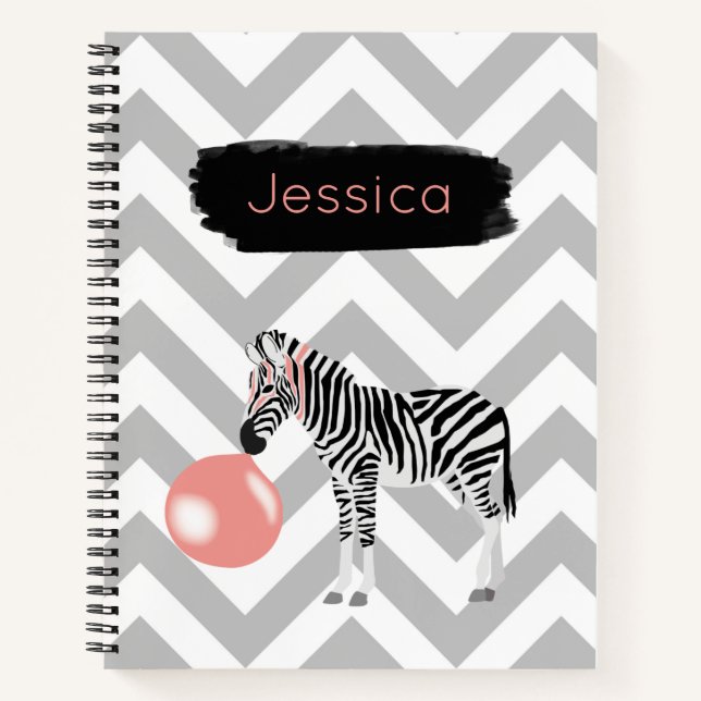 Personalised Bubble Gum Zebra Blowing Bubble Notebook (Front)