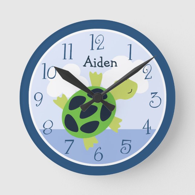 Personalised Bubbles Turtle Kids Clock (Front)