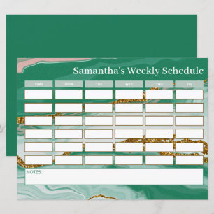 Personalised Budget Green Marble Class Schedule
