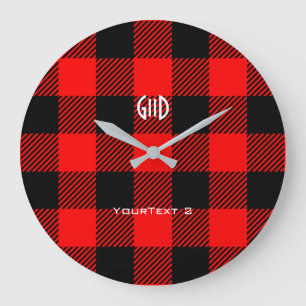 Personalised Buffalo Check Plaid Pattern on a Large Clock