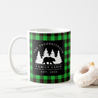 Personalised Buffalo Plaid Bear Forest Cabin Coffee Mug
