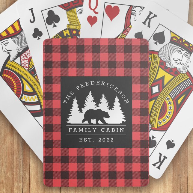 Personalised Buffalo Plaid Bear Forest Cabin  Playing Cards (Creator Uploaded)