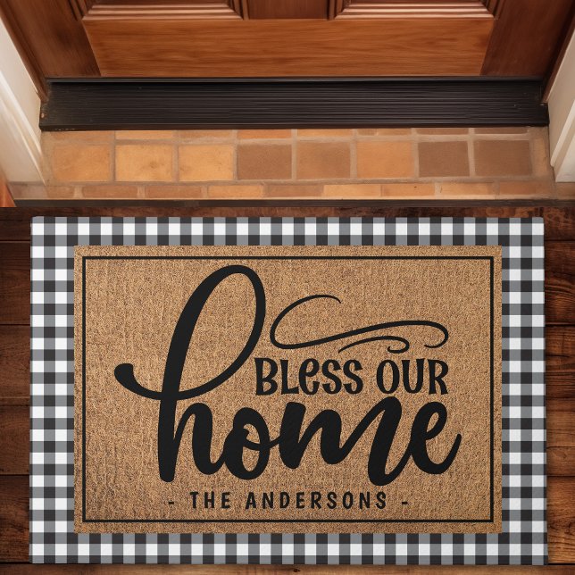 Personalised Buffalo Plaid Bless Our Home Doormat (Creator Uploaded)