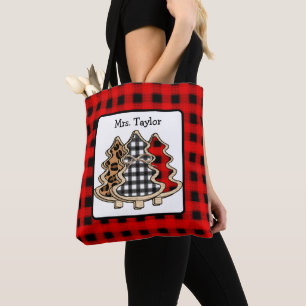 Personalised Buffalo Plaid Country Christmas Trees Tote Bag