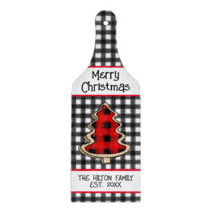 Personalised Buffalo Plaid Gingham Christmas Trees Cutting Board