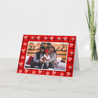 Personalised Buffalo Plaid Snowflake Family Photo Holiday Card