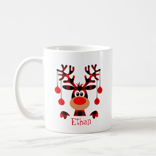 Personalised Buffalo Red Reindeer  Coffee Mug (Left)