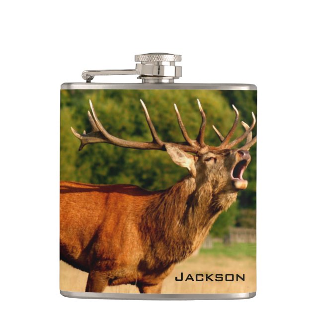 Personalised Bugling Bull Elk Hip Flask (Front)