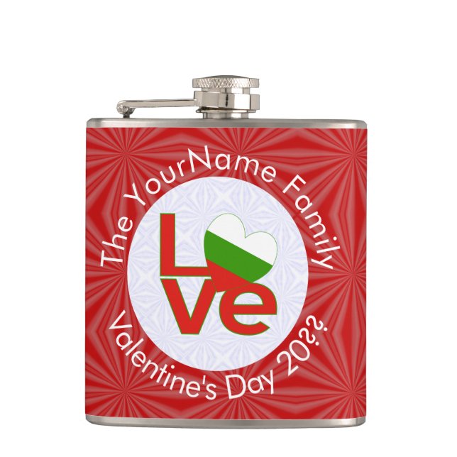 Personalised Bulgarian Red LOVE Flag  Hip Flask (Front)