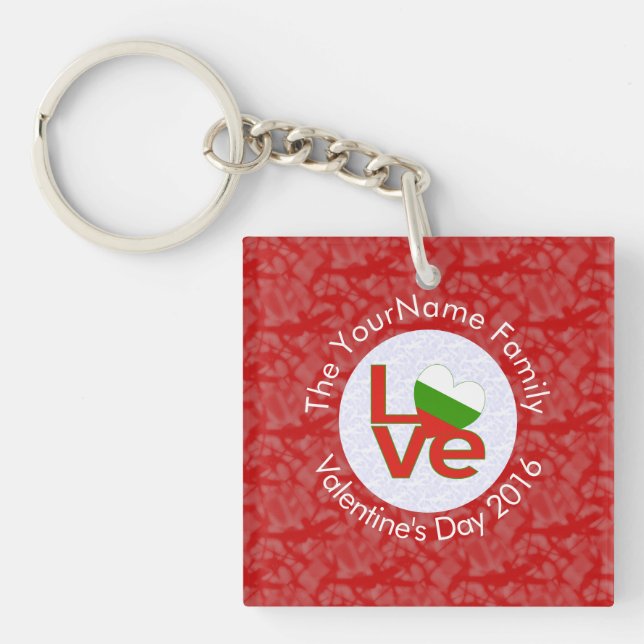 Personalised Bulgarian Red LOVE Flag  Key Ring (Front)