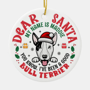 Personalised Bull Terrier Dog Christmas Tree Round Ceramic Ornament