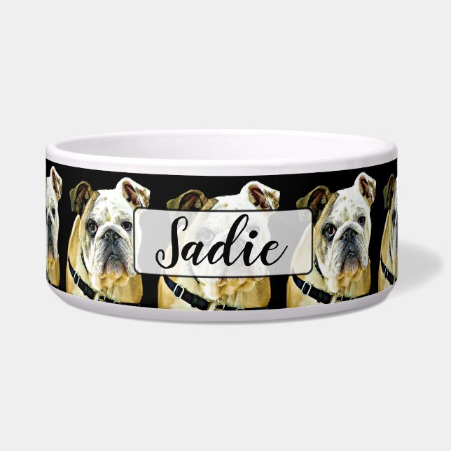 Personalised Bulldog black Dog Bowl (Front)