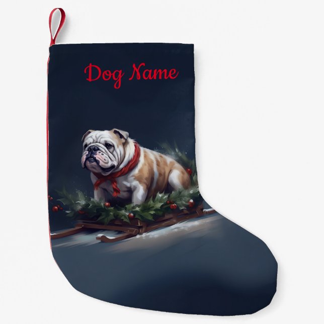 Personalised Bulldog Christmas snow winter Small Christmas Stocking (Front)