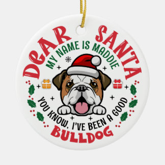 Personalised Bulldog Dog Christmas Tree Round Ceramic Ornament