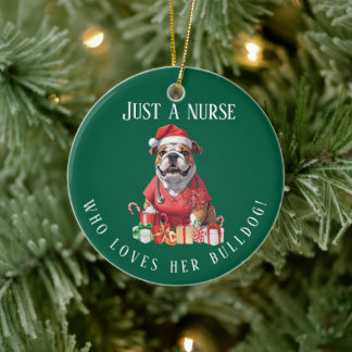 Personalised Bulldog Nurse Christmas Keepsake Ceramic Ornament