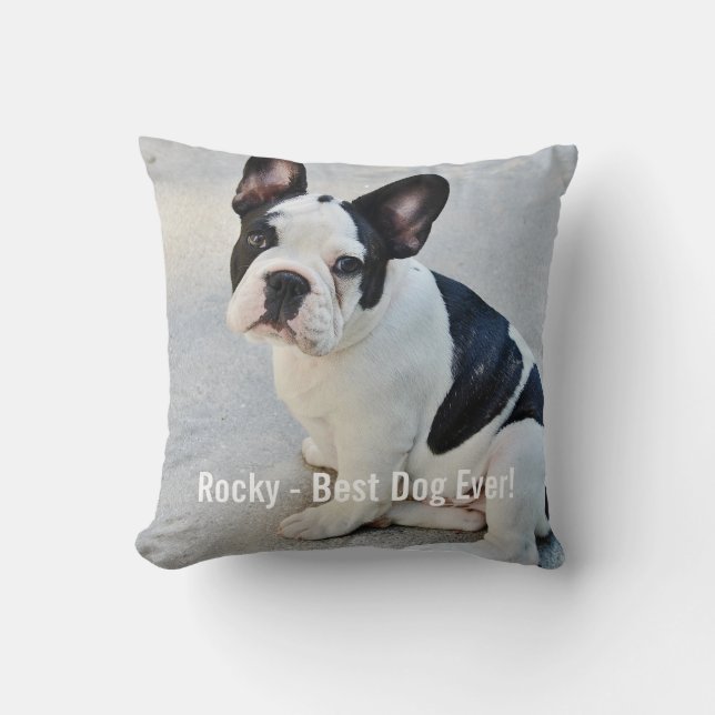 Personalised Bulldog Photo and Bulldog Name Cushion (Front)