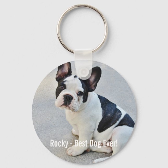 Personalised Bulldog Photo and Bulldog Name Key Ring (Front)