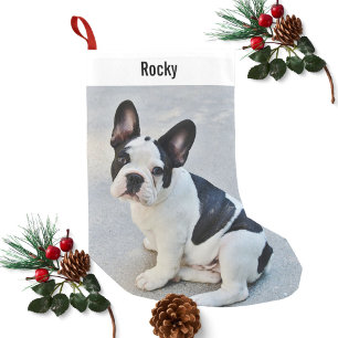 Personalised Bulldog Photo and Bulldog Name Small Christmas Stocking