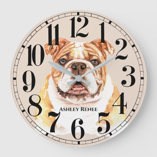 Personalised  Bulldog Watercolor Wall Clock (Front)