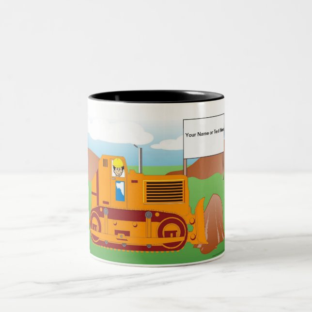Personalised Bulldozer Operator - Male Cartoon  Two-Tone Coffee Mug (Center)