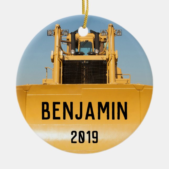 Personalised Bulldozer Tractor Ceramic Ornament (Front)