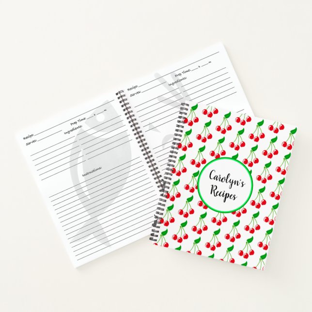 Personalised, bunch of red cherries, pattern notebook (Inside)