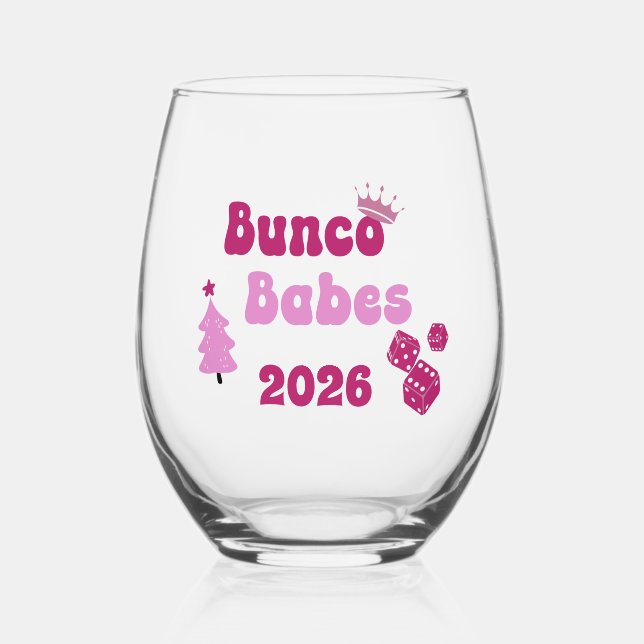 Personalised Bunco Babe  Stemless Wine Glass (Back)