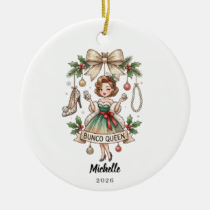 Personalised Bunco Queen Name Year Christmas Gift Ceramic Ornament