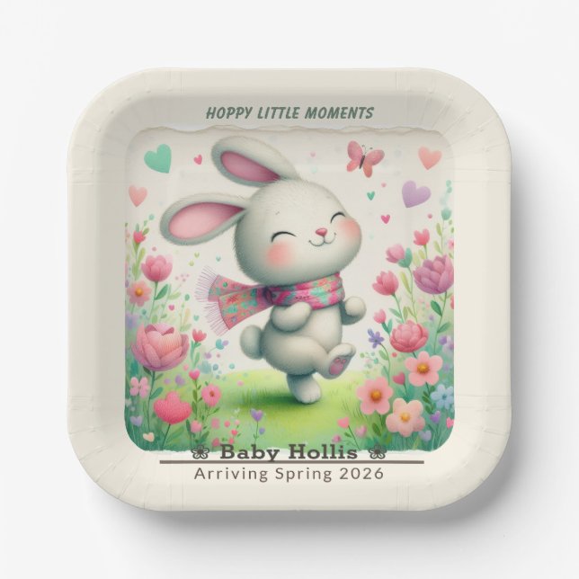 Personalised Bunny Baby Shower Plates (Front)