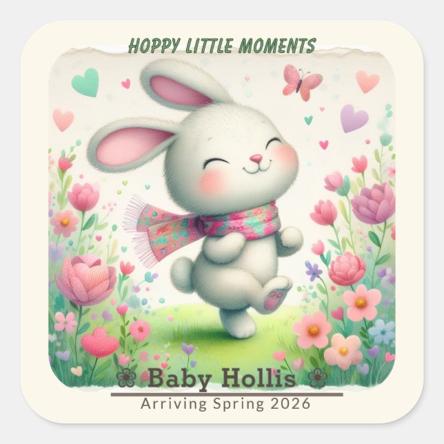 Personalised Bunny Baby Shower Stickers (Front)