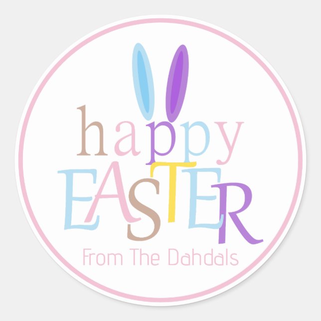 Personalised Bunny Ears Happy Easter Cotton Candy Classic Round Sticker (Front)