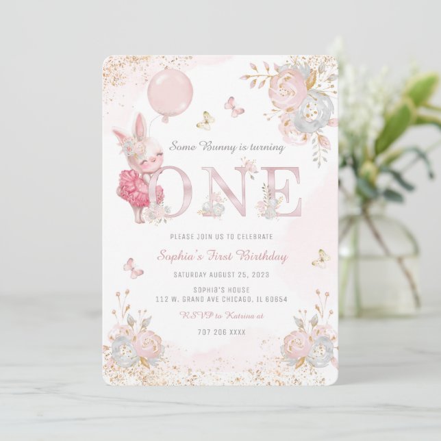 Personalised Bunny First Birthday Invitation (Standing Front)