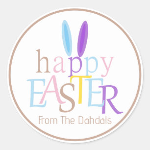 Personalised Bunny Happy Easter Heathered Grey Classic Round Sticker