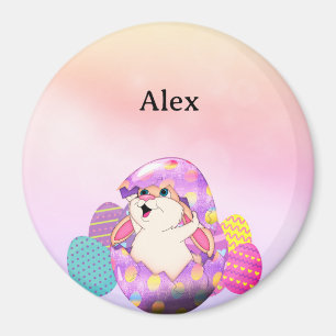 Personalised bunny in coloured egg magnet