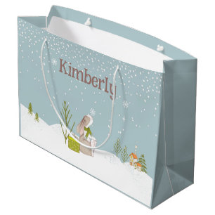 Personalised Bunny in the Snow Christmas Large Gift Bag