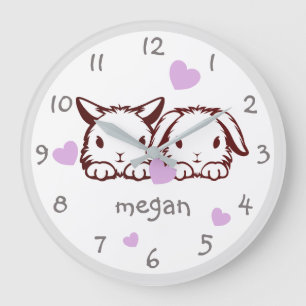 Personalised Bunny Purple Heart Nursery Wall Clock