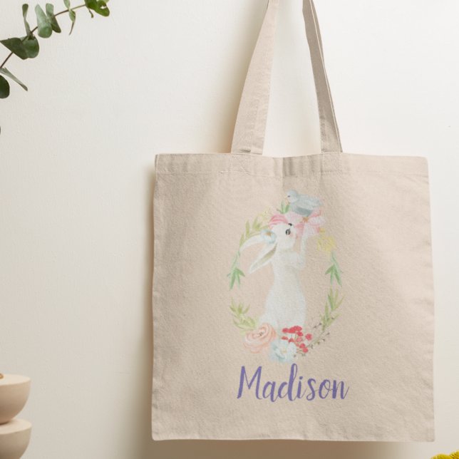 Personalised Bunny Wreath Floral Spring Easter Tote Bag (Creator Uploaded)