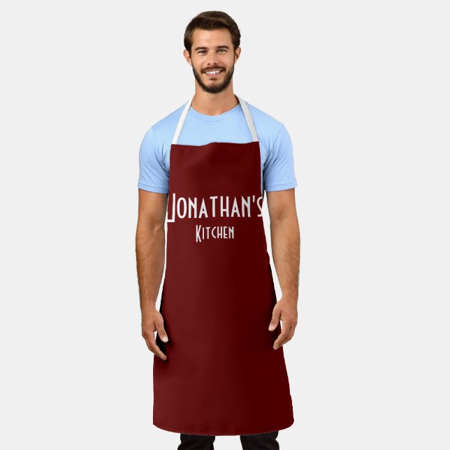 Personalised Burgundy Apron (Worn)
