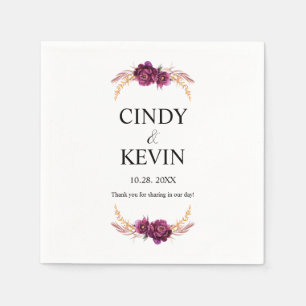 Personalised Burgundy Blossom Wedding Paper Napkin