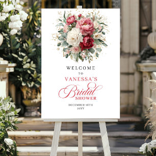 Personalised Burgundy Blush Floral Welcome Sign