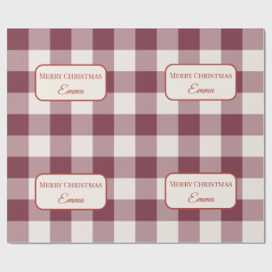 Personalised Burgundy Buffalo Check Christmas Wrapping Paper