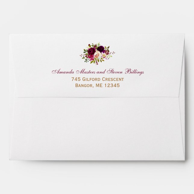 Personalised Burgundy Floral A7 Envelope (Back (Top Flap))
