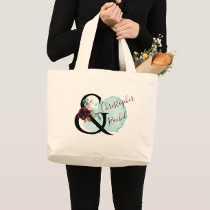 Personalised Burgundy Floral & Bridal Shower Gift Large Tote Bag