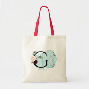 Personalised Burgundy Floral G Bridal Shower Gift Tote Bag