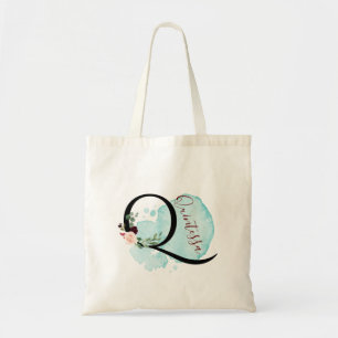Personalised Burgundy Floral Q Bridal Shower Gift Tote Bag