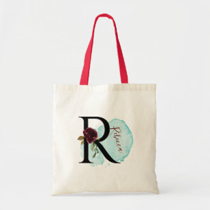 Personalised Burgundy Floral R Bridal Shower Gift  Tote Bag