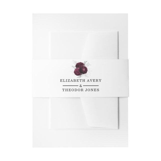 Personalised Burgundy Floral Wedding Invitation Belly Band (Front Example)