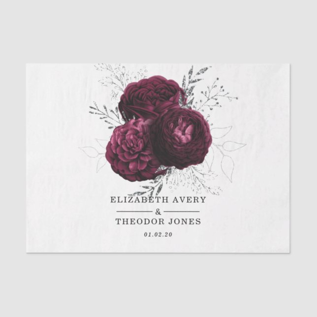 Personalised Burgundy Floral Wedding Tissue Paper (Front)