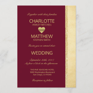 Personalised Burgundy Gold Fall Wedding Invitation